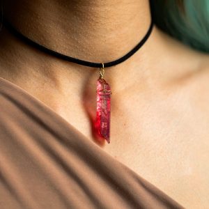 red crystal stone thin choker